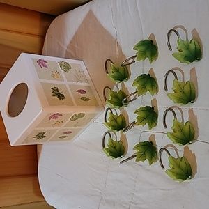Fall Leaf Tissue Holder with Maple Shower Curtain Hooks
